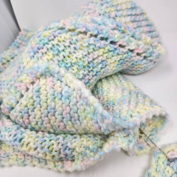 Handmade Baby Blanket & Hat Set, Pastel Rainbow Knitted Set - Picture 7 of 8